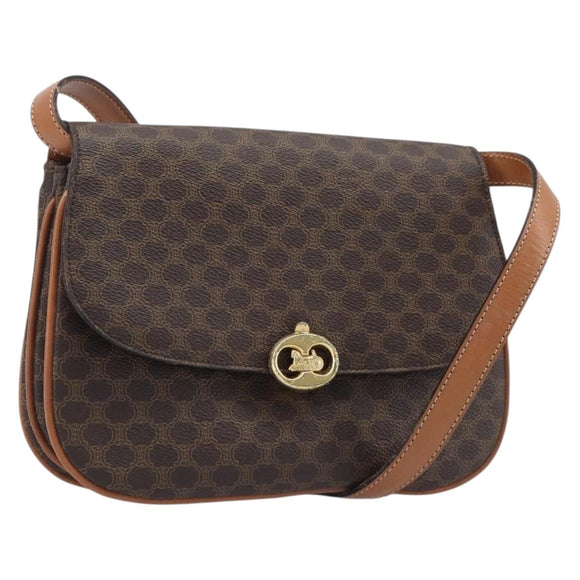 CELINE Macadam Shoulder Bag PVC Leather Brown Gold Tone Auth 201403A