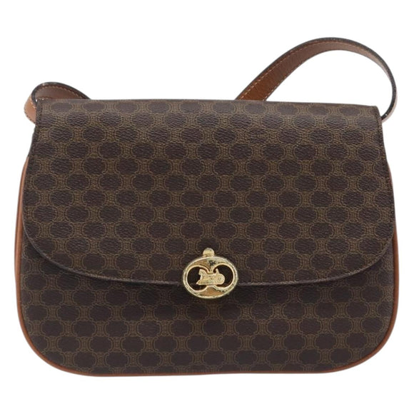 CELINE Macadam Shoulder Bag PVC Leather Brown Gold Tone Auth 201403A