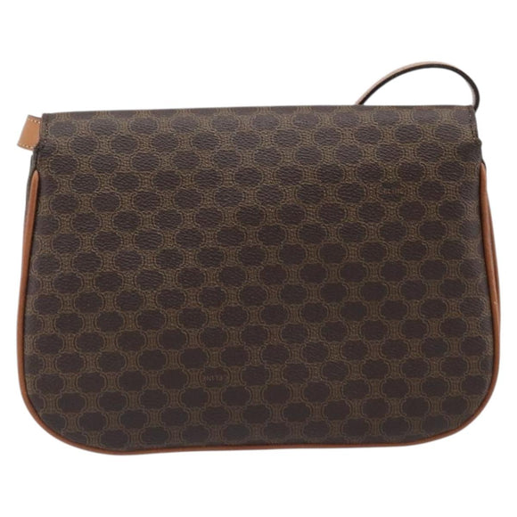 CELINE Macadam Shoulder Bag PVC Leather Brown Gold Tone Auth 201403A