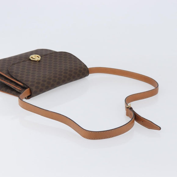 CELINE Macadam Shoulder Bag PVC Leather Brown Gold Tone Auth 201403A