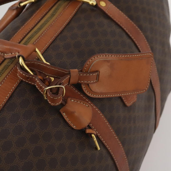 CELINE Macadam Boston Bag PVC Leather Brown Gold Tone Auth 201406