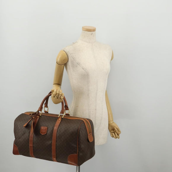 CELINE Macadam Boston Bag PVC Leather Brown Gold Tone Auth 201406