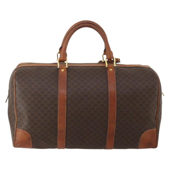 CELINE Macadam Boston Bag PVC Leather Brown Gold Tone Auth 201406