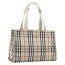 BURBERRY Nova Check Tote Bag Canvas Beige Silver Auth 201419A-1