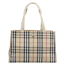 BURBERRY Nova Check Tote Bag Canvas Beige Silver Auth 201419A-2