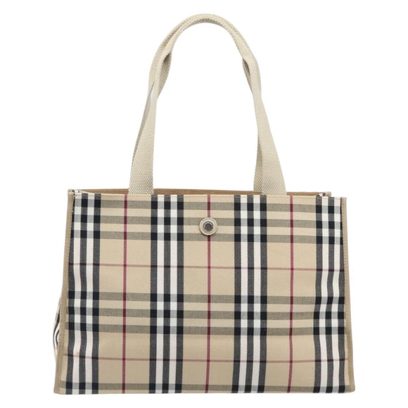 BURBERRY Nova Check Tote Bag Canvas Beige Silver Auth 201419A