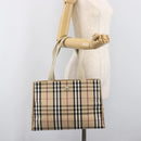 BURBERRY Nova Check Tote Bag Canvas Beige Silver Auth 201419A-23