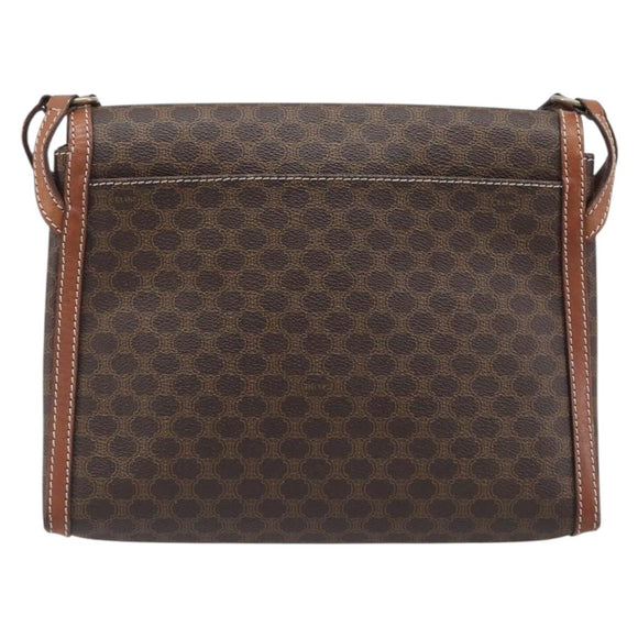 CELINE Macadam Shoulder Bag PVC Leather Brown Gold Tone Auth 201420