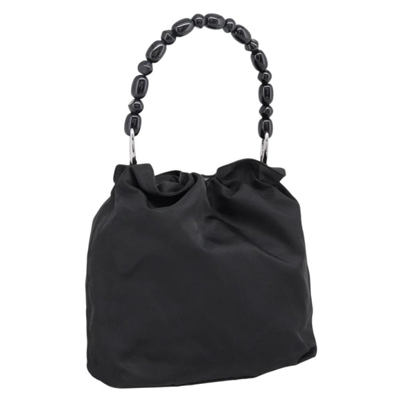 Christian Dior Maris Pearl Hand Bag Nylon Black Silver Auth 201425