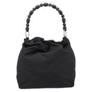 Christian Dior Maris Pearl Hand Bag Nylon Black Silver Auth 201425-3