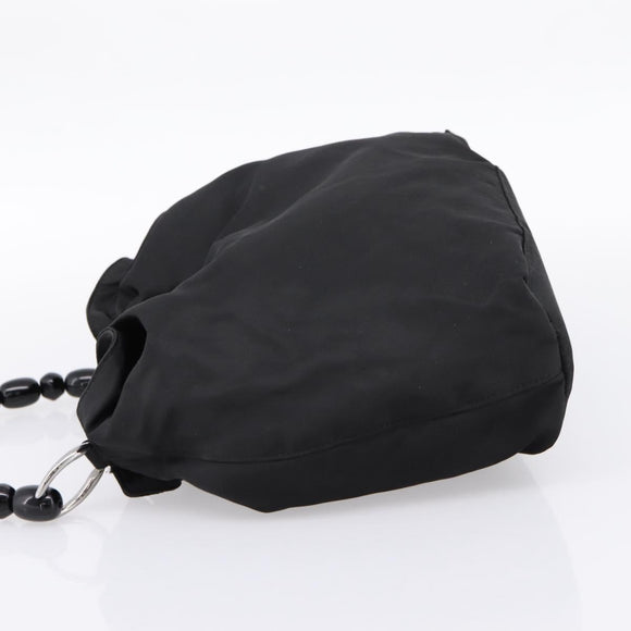 Christian Dior Maris Pearl Hand Bag Nylon Black Silver Auth 201425