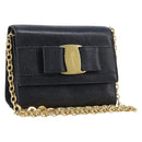 Salvatore Ferragamo Vala Chain Shoulder Bag Leather Navy Gold Tone Auth 201431-1