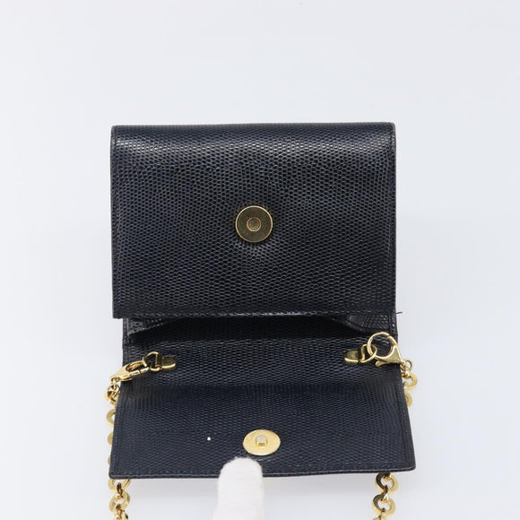 Salvatore Ferragamo Vala Chain Shoulder Bag Leather Navy Gold Tone Auth 201431