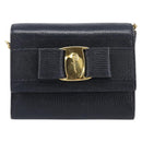 Salvatore Ferragamo Vala Chain Shoulder Bag Leather Navy Gold Tone Auth 201431-2