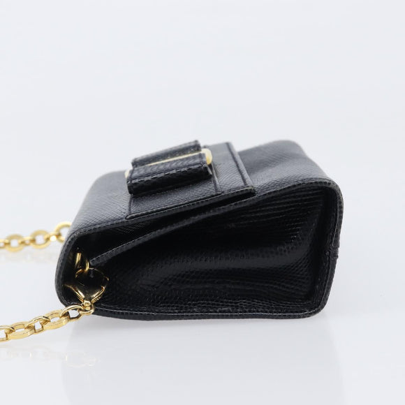 Salvatore Ferragamo Vala Chain Shoulder Bag Leather Navy Gold Tone Auth 201431