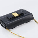 Salvatore Ferragamo Vala Chain Shoulder Bag Leather Navy Gold Tone Auth 201431-6
