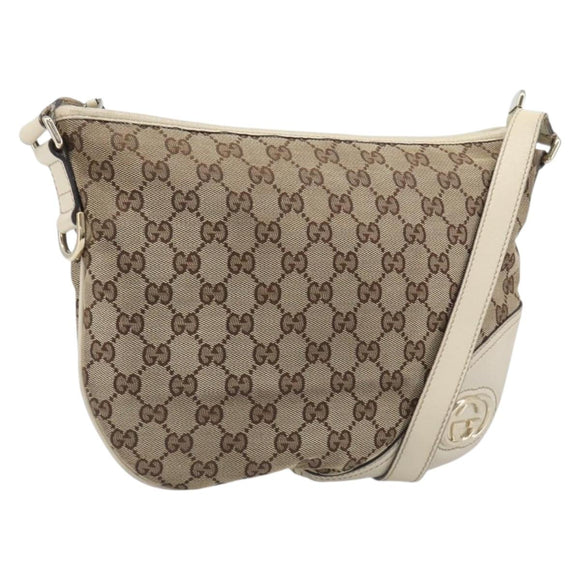GUCCI GG Canvas Shoulder Bag Beige Gold Tone 169998 Auth 201433