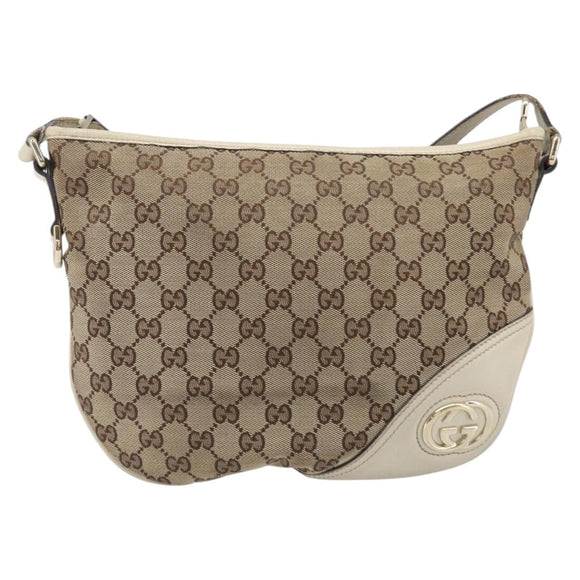 GUCCI GG Canvas Shoulder Bag Beige Gold Tone 169998 Auth 201433