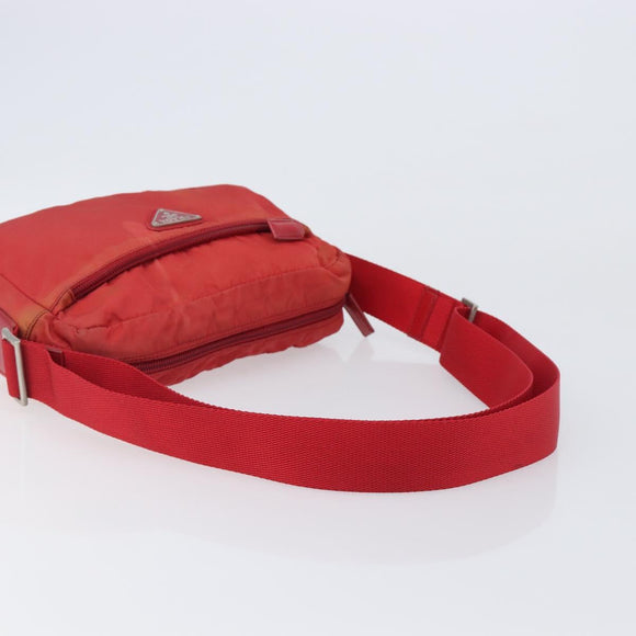 PRADA Shoulder Bag Nylon Red Silver Auth 201440