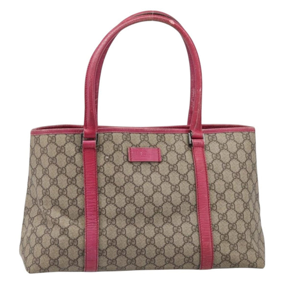 GUCCI GG Supreme Tote Bag PVC Beige Silver 114595 Auth 201444