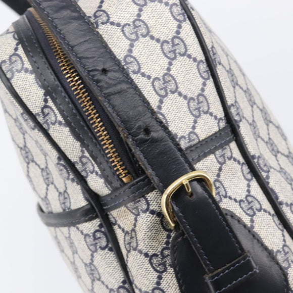 GUCCI GG Supreme Sherry Line Shoulder Bag PVC Navy Gold Auth 201446