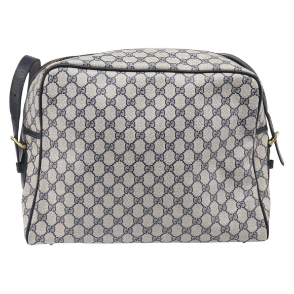 GUCCI GG Supreme Sherry Line Shoulder Bag PVC Navy Gold Auth 201446