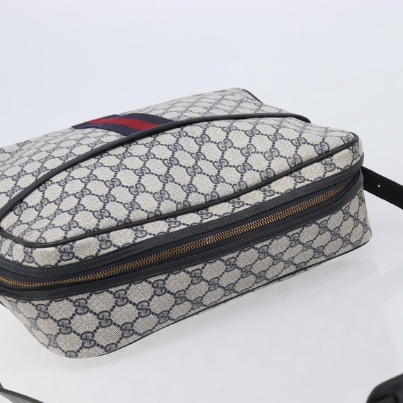 GUCCI GG Supreme Sherry Line Shoulder Bag PVC Navy Gold Auth 201446