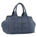 PRADA Canapa MM Hand Bag Denim Blue Gold Auth 201449-1