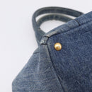 PRADA Canapa MM Hand Bag Denim Blue Gold Auth 201449-16