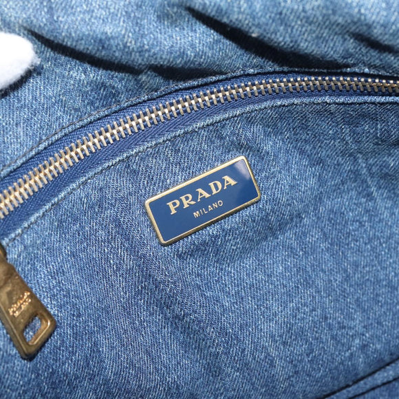 PRADA Canapa MM Hand Bag Denim Blue Gold Auth 201449