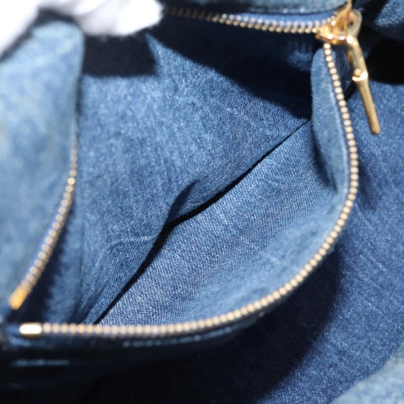 PRADA Canapa MM Hand Bag Denim Blue Gold Auth 201449