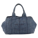 PRADA Canapa MM Hand Bag Denim Blue Gold Auth 201449-13