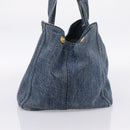 PRADA Canapa MM Hand Bag Denim Blue Gold Auth 201449-4