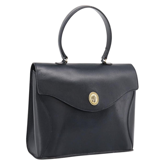 Christian Dior Hand Bag Leather Navy Gold Auth 201451