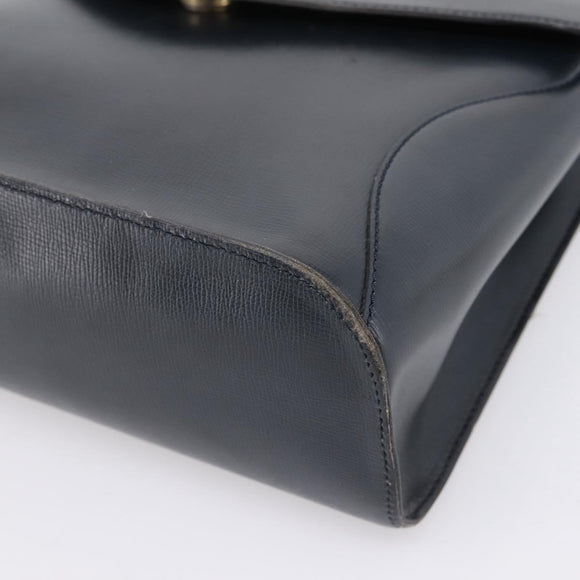Christian Dior Hand Bag Leather Navy Gold Auth 201451