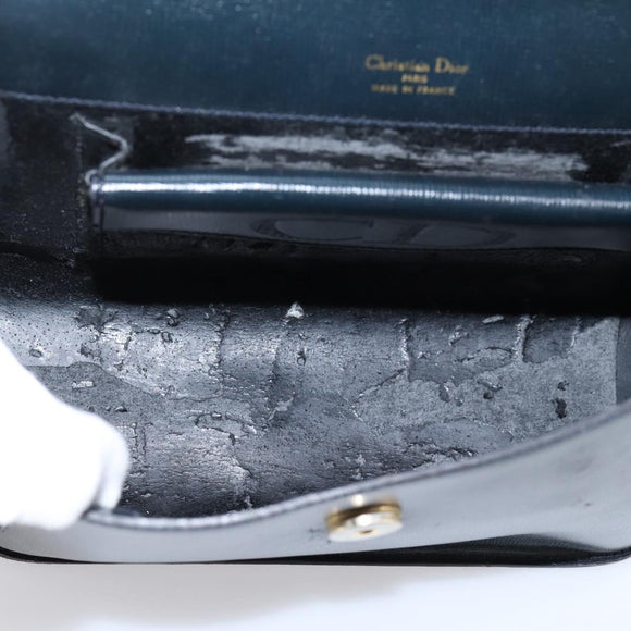 Christian Dior Hand Bag Leather Navy Gold Auth 201451