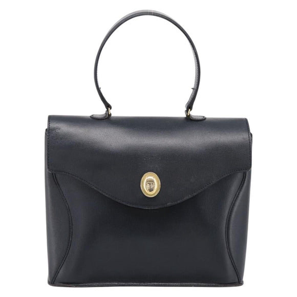Christian Dior Hand Bag Leather Navy Gold Auth 201451