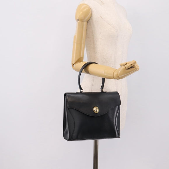 Christian Dior Hand Bag Leather Navy Gold Auth 201451