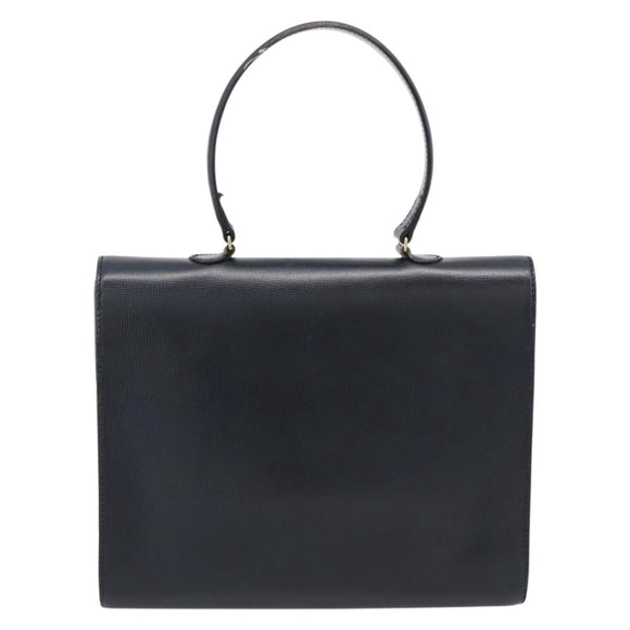 Christian Dior Hand Bag Leather Navy Gold Auth 201451