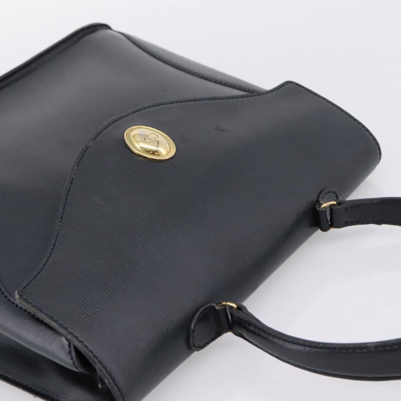 Christian Dior Hand Bag Leather Navy Gold Auth 201451