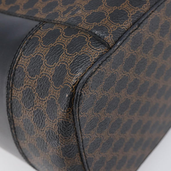 CELINE Macadam Canvas Vanity Hand Bag PVC Leather Black Gold Auth 201453A