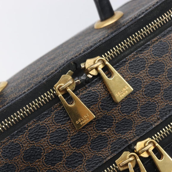 CELINE Macadam Canvas Vanity Hand Bag PVC Leather Black Gold Auth 201453A
