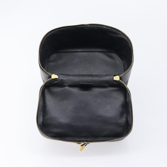 CELINE Macadam Canvas Vanity Hand Bag PVC Leather Black Gold Auth 201453A