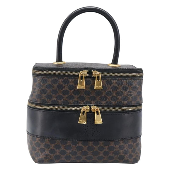 CELINE Macadam Canvas Vanity Hand Bag PVC Leather Black Gold Auth 201453A