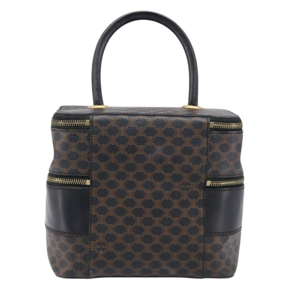 CELINE Macadam Canvas Vanity Hand Bag PVC Leather Black Gold Auth 201453A