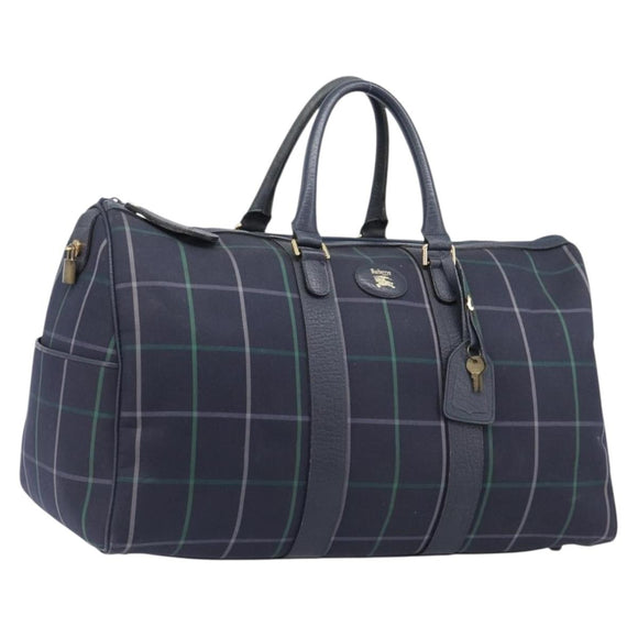 Burberrys Nova Check Boston Bag Canvas Navy Gold Auth 201462A
