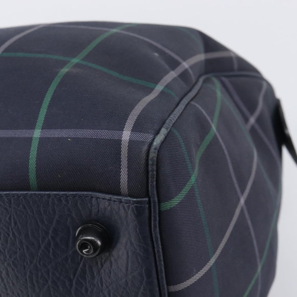 Burberrys Nova Check Boston Bag Canvas Navy Gold Auth 201462A