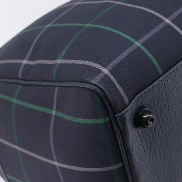 Burberrys Nova Check Boston Bag Canvas Navy Gold Auth 201462A