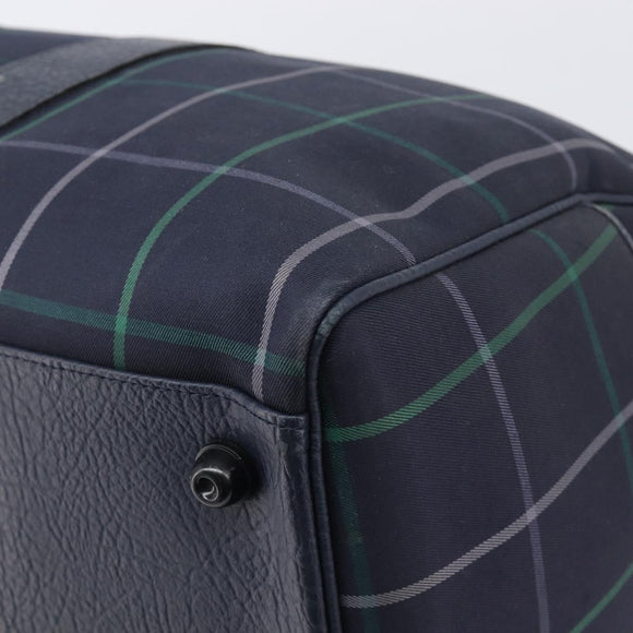 Burberrys Nova Check Boston Bag Canvas Navy Gold Auth 201462A