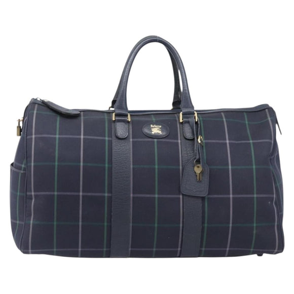 Burberrys Nova Check Boston Bag Canvas Navy Gold Auth 201462A